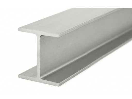A clean, metallic HEA steel beam showing its characteristic wide-flanged "H" cross-section against a white background.