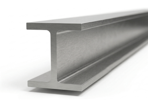 A heavy-duty metallic HEM steel beam showing its extra-thick flanges and web in a wide "H" cross-section.